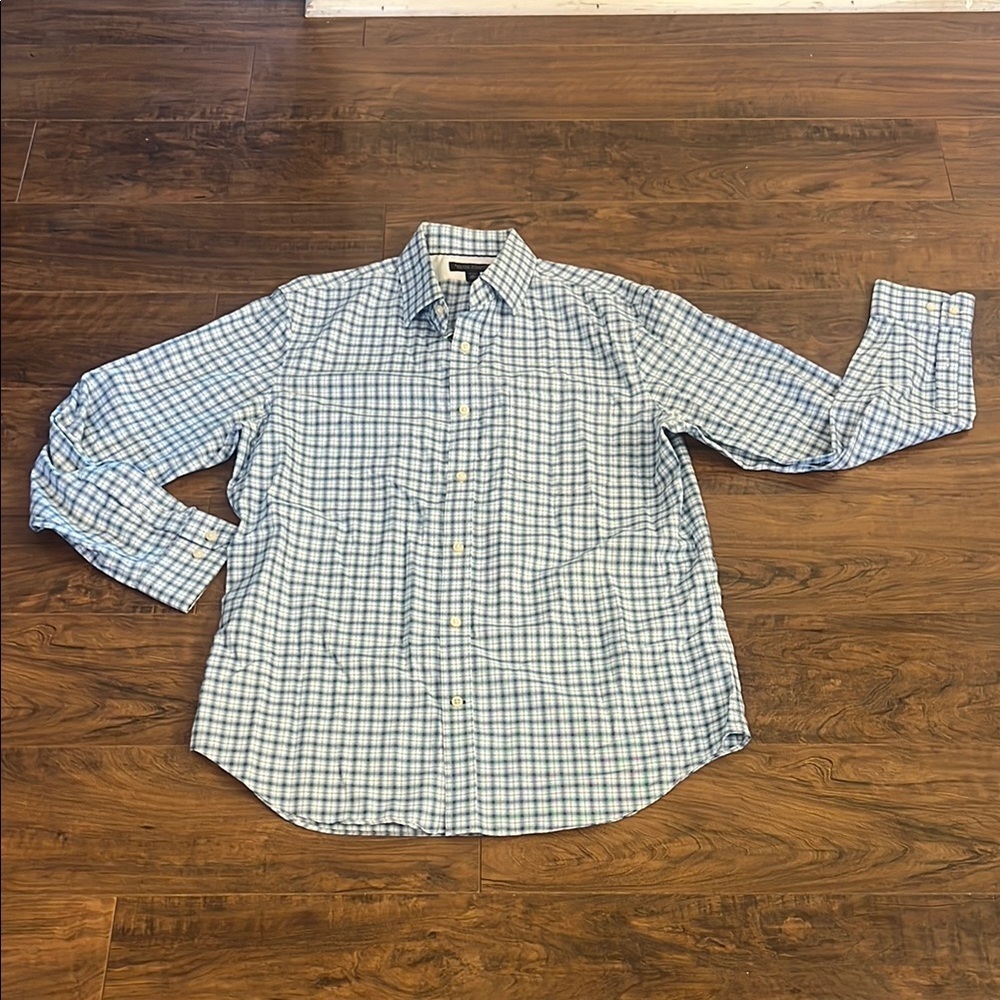 Banana Republic Blue and White Casual Button Down Shirt Sz. L 16-16 1/2